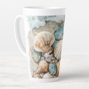 Kustschelpen Aquarel Drijfhout Scene Latte Mok