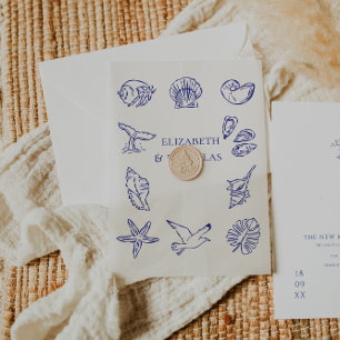 kustschelpen   Beach Wedding Overlay Vellum Uitnodigingen