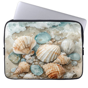 Kustschelpen Watercolor Driftwood Scene Laptop Sleeve