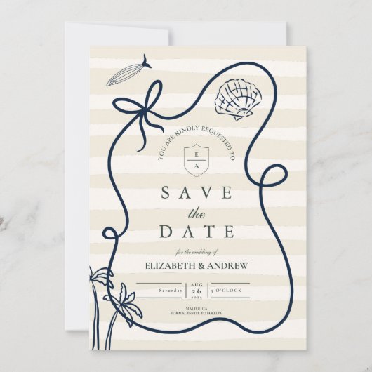 Kustschets bruiloft save the date (Voorkant)