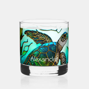 Kustschildpad Zee tropisch Blauwgroen blauw groen Whisky Glas