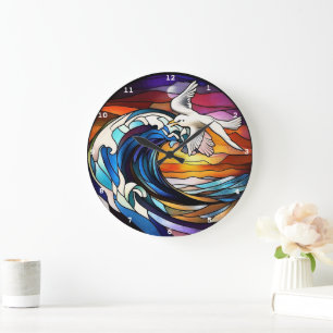 Kustsereniteit" - Glas in lood Ocean Waves Wall Grote Klok