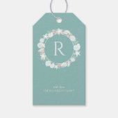 Kustshell Kerstkrans Monogram Cadeaulabel (Voorkant)