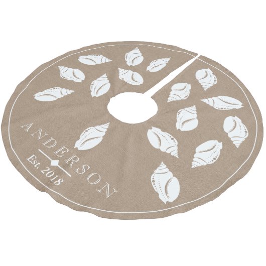 Kustspiraal Seashell & Faux Burlap | Aangepast Kerstboom Rok (Gekanteld)