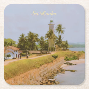 Kuststad Galle, Sri Lanka Reis Souvenir Vierkante Kartonnen Onderzetter