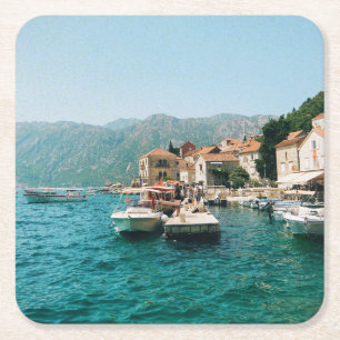Kuststad Perast, Montenegro Vierkante Kartonnen Onderzetter