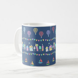 Kuststad Zeilboten en Vlaggetjes Blauw Koffiemok