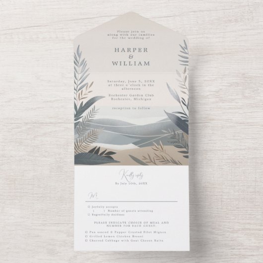 kuststrand Alles in één bruiloft uitnodigen All In One Uitnodiging (Binnen)