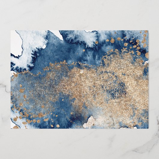 Kuststrand Blauw en Gouden Bruidsfeest Folie Uitnodiging (Achterkant)