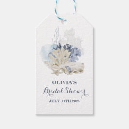 Kuststrand blauwe schelp bruidsdouche cadeaulabel