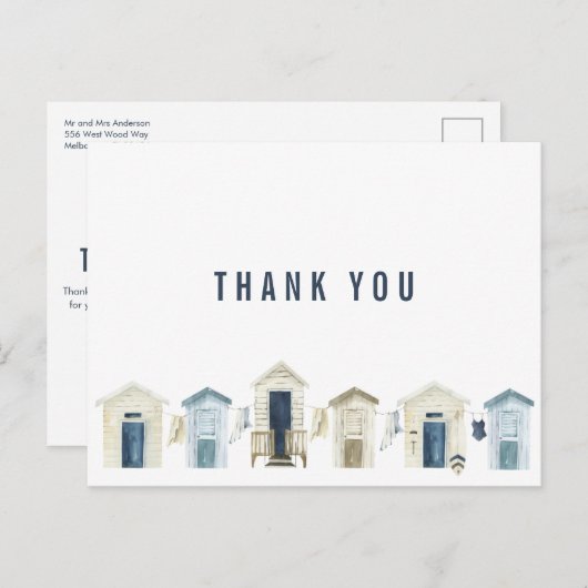 Kuststrand bruiloft bedankt briefkaart (Voorkant / Achterkant)