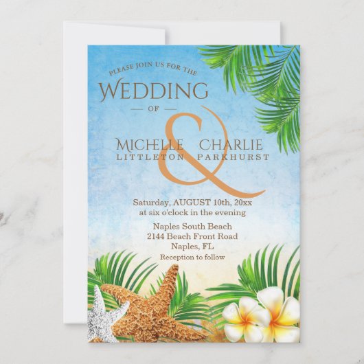 Kuststrand bruiloft kaart (Voorkant)