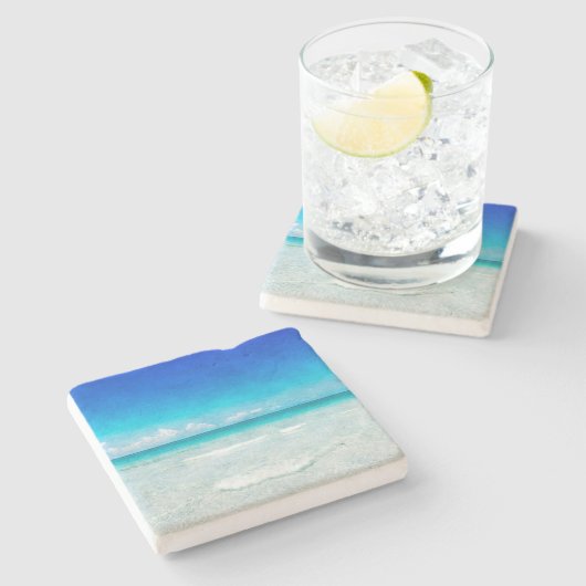 Kuststrand in de Blauwgroen Aqua Turquoise Blue Stenen Onderzetter (Zijkant)