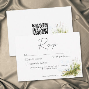 Kuststrand Moderne Watercolor Trouw QR RSVP Kaartje