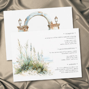 Kuststrand Moderne Watercolor Trouwdetails Informatiekaartje