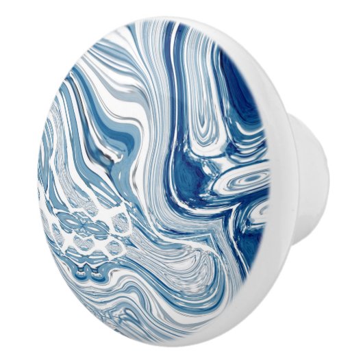 kuststrand nautische golven waterverf blauwe zwemm keramische knop (Rechts)
