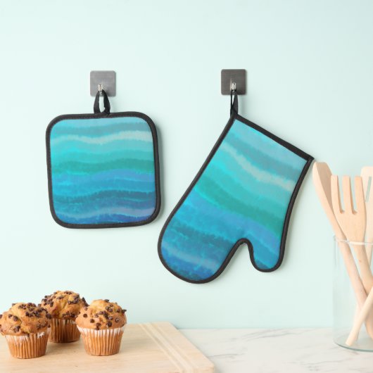 Kuststrand op Turquoise Ovenwant & Pannenlap Set (Insitu(Ophanging))