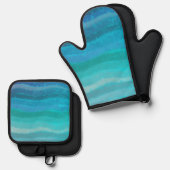 Kuststrand op Turquoise Ovenwant & Pannenlap Set (Voorkant / Achterkant)