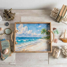 Kuststrand & Palmbomen Aquarel  Tissuepapier
