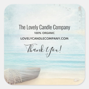 Kuststrand Scène met Geviste bank Business Vierkante Sticker