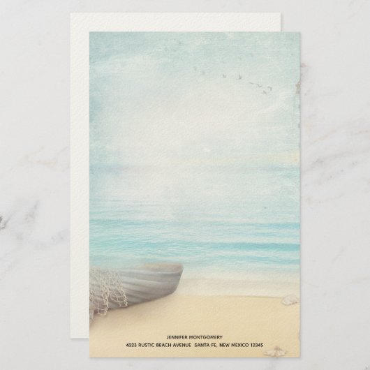 Kuststrand Scene met houten roeiboot Briefpapier (Voorkant / Achterkant)