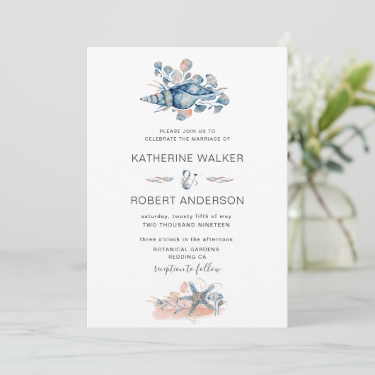 kuststrand seashell elegant Weddenschap Kaart (Staand voorkant)