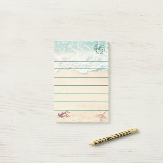 Kuststrand Thema Monogram Verlijnd Post-it® Notes (Op bureau)