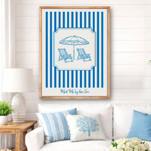 Kuststrand Vibes Blauwe Strepen Poster