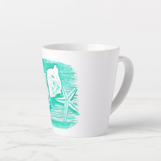 kuststrand waterverf blauwgroen zeeschildpad latte mok (Rechterhoek)