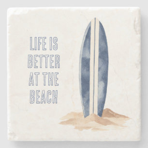 Kuststrand Zand Blauw Wit Surfplank Stenen Onderzetter
