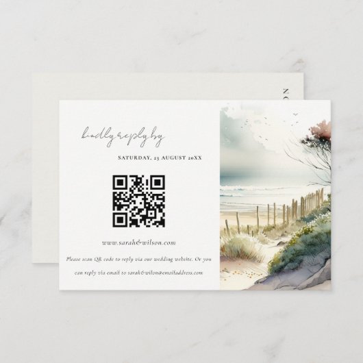 Kuststrand zeebaars QR-code RSVP Informatiekaartje (Voorkant / Achterkant)