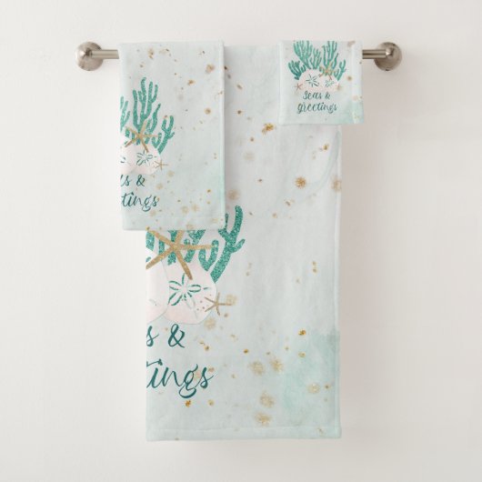 Kuststrand ZEEEN en koudebanden Turquoise Glitter Bad Handdoek (Insitu)