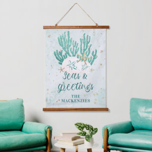 Kuststrand ZEEEN en koudebanden Turquoise Glitter Hangend Wandkleed