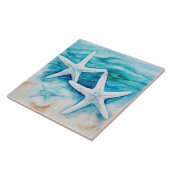 Kuststrand zeesterren Waterverf Tegeltje (Zijkant)