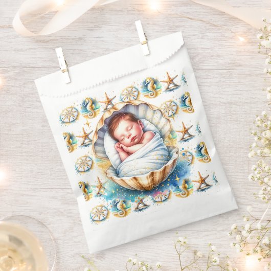 Kustthema Beachy Boy's Baby shower Bedankzakje (Geknipt)