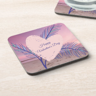 Kustthema Pastel Valentijn Pink Sunset Beach Bier Onderzetter