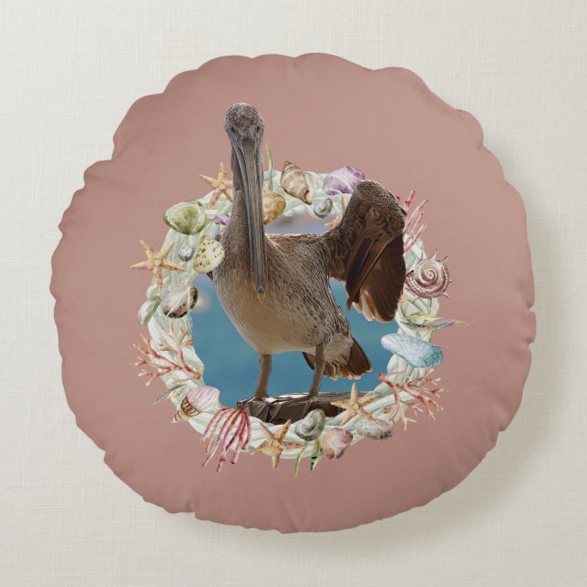 Kustthema, Zeeschelp, Shorebird Sierkussen Rond Kussen (Voorkant)