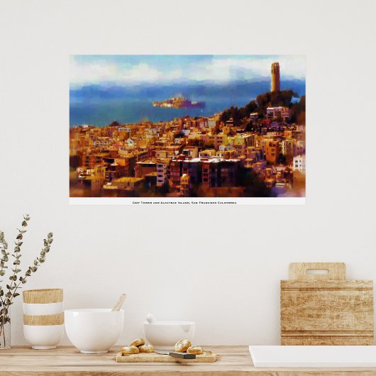 Kusttoren met Uitzicht van Alcatraz Poster (Keuken)