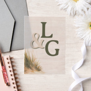 Kusttrouwmonogram Duingras Vellum Uitnodigingen