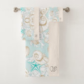 Kustturquoise zand strand Monogram handdoekset Bad Handdoek (Insitu)
