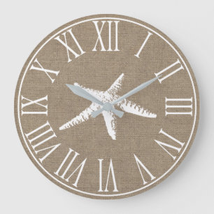 Kustvis Elegant Faux Burlap & White Starfish Grote Klok