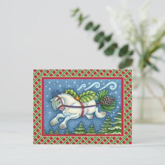 KUSTVLIEGTUIG CHRISTMAS PONY PULLING PINECONE SLEI BRIEFKAART (Staand voorkant)