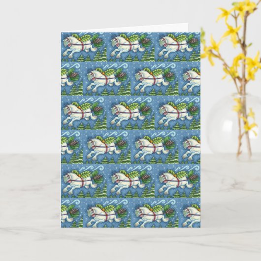 KUSTVLIEGTUIG CHRISTMAS PONY PULLING PINECONE SLEI KAART (Gele Bloem)