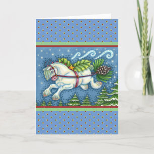 KUSTVLIEGTUIG CHRISTMAS PONY PULLING PINECONE SLEI KAART