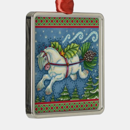 KUSTVLIEGTUIG CHRISTMAS PONY PULLING PINECONE SLEI METALEN ORNAMENT (Rechts)