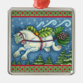 KUSTVLIEGTUIG CHRISTMAS PONY PULLING PINECONE SLEI METALEN ORNAMENT (Voorkant)