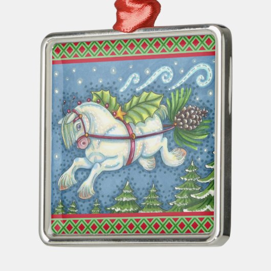 KUSTVLIEGTUIG CHRISTMAS PONY PULLING PINECONE SLEI METALEN ORNAMENT (Links)