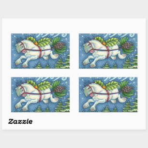KUSTVLIEGTUIG CHRISTMAS PONY PULLING PINECONE SLEI RECHTHOEKIGE STICKER