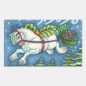 KUSTVLIEGTUIG CHRISTMAS PONY PULLING PINECONE SLEI RECHTHOEKIGE STICKER (Voorkant)