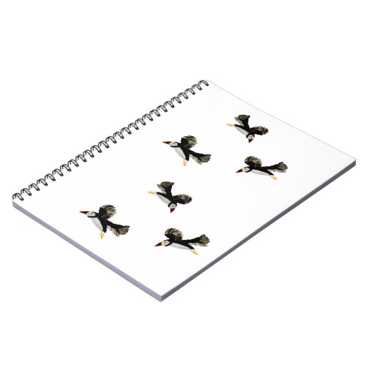 Kustvogels die Puffins vliegen Notitieboek (Linkerzijde)